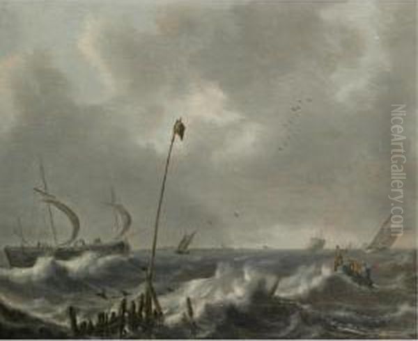 Ships Off A Jetty In A Rough Sea - view 1