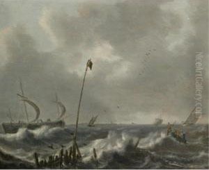 Ships Off A Jetty In A Rough Sea