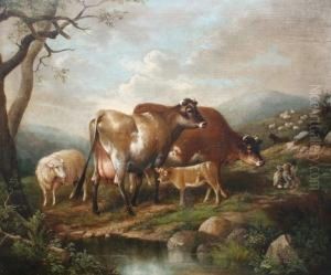 Landscape With Cows And Sheep by Susan C. Waters