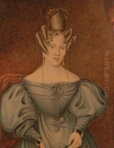 Portrait Of A Lady, Seated, In A Grey Dress. by Thomas Waters