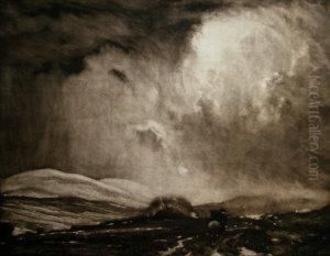 A Figure On Horseback Under A Stormy Sky by David Waterson