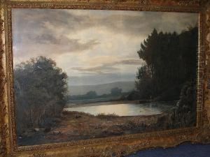 Figures And Boat By A Lake In Moonlit Wooded Landscape by David Waterson