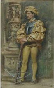 Elizabethan Soldier Beside A Carved Column