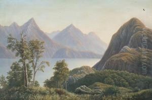 A Mountainous New Zealand Landscape by William Clayton N. Watkins