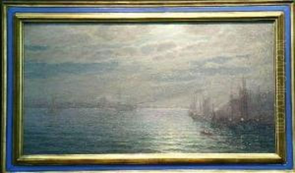 Ships In Moonlit Harbor - view 1