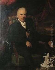 Portrait Of A Gentleman Seated, Wearing A Chain Of Office, Believed To Be William Rankin, Dean Of Guild, In Edinburgh, A Highland Landscape Beyond by George C. Watson