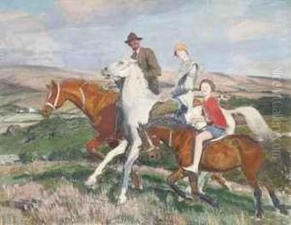George, Hilda And Mary Riding In Purbeck - view 1