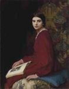 Portrait Of Betty Mccann, In A Red Dress by George Spencer Watson