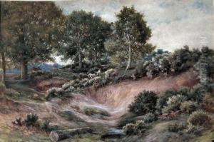 Country Landscape With Figure And Goat On Pathway by Thomas J. Watson