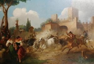 Butteri With Oxen Before A Roman Castle