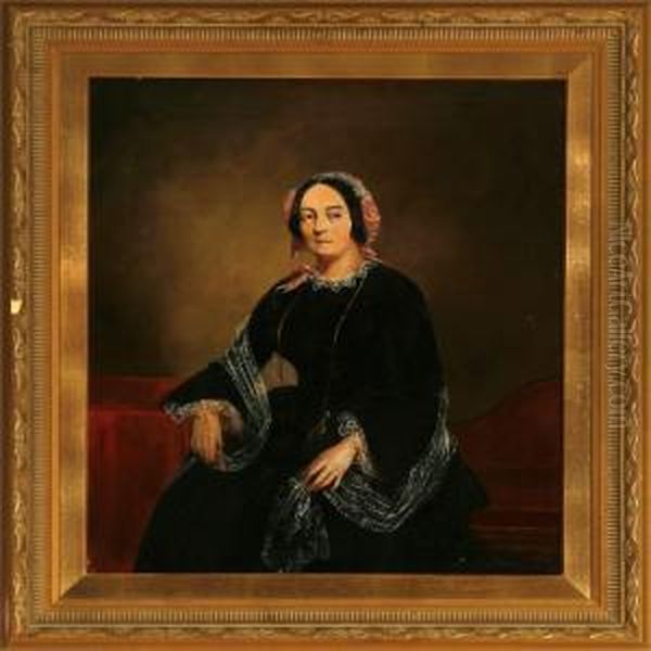 Portrait Of A Woman In A Black Dress And Lace Bonnet - view 1
