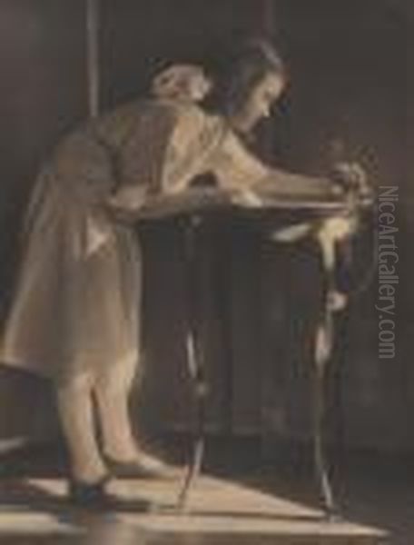 Girl Leaning Over A Table - view 1