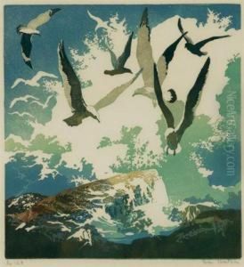 Gull Rock; Gulls And Spray by Eva Watson-Schutze
