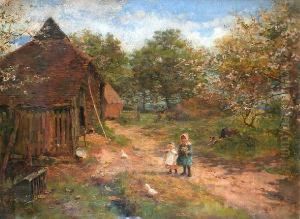 Feeding The Hens, At Abinger Hatch, Surrey by Linnie Watt