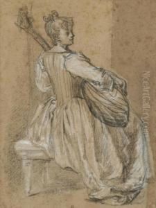 La Joueuse De Mandoline by Louis Joseph, Dit Watteau De Lille