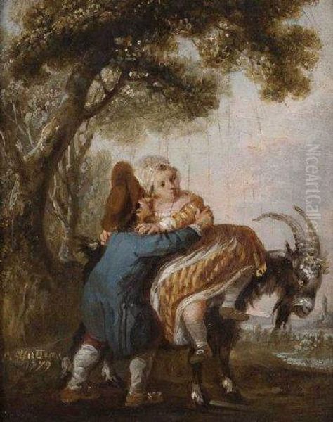 Enfants Jouant Avec Une Chevre - view 1