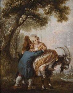 Enfants Jouant Avec Une Chevre by Francois Louis Joseph Watteau