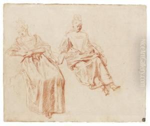 Two Studies Of A Seated Woman by Jean-Antoine Watteau