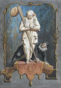 Two Actors Standing On An Ornamental Platform by Jean-Antoine Watteau