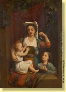 Jeune Romaine Apprenant by Charles Augustin Wauters