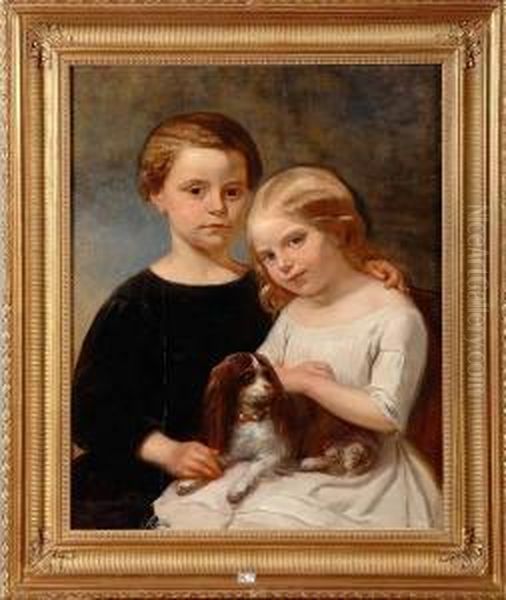 Portraits Des Filles De Sara Et D'albert Wauters Accompagnees De Leur Chien - view 1