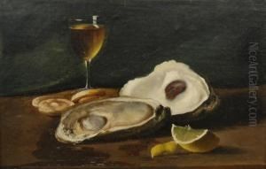 Still Life With Lemon, Wine And Oysters by Andrew John Henry Way