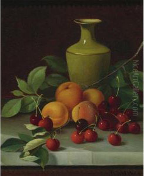 Red Cherries, Apricots, And Green Vase - view 1