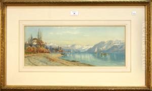 Mountainous Landscape With Figures On The Bank Of A Lake