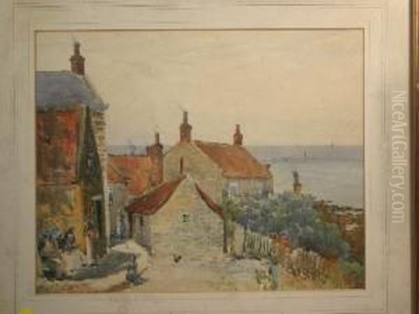 Coastal Village Scene With Figures Chatting - view 1