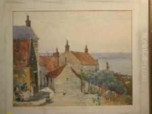 Coastal Village Scene With Figures Chatting by William Cossens Way