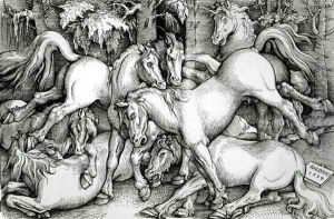 Wild Horses Fighting 1534 by Hans Baldung Grien