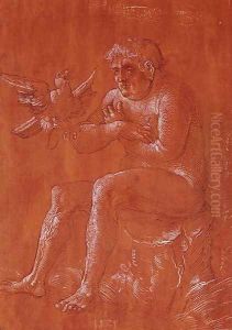Nude man sitting on a tree trunk listening to a parrot by Hans Baldung Grien