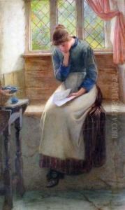 Cottage Interior With Woman Reading A Letter by William Harris Weatherhead