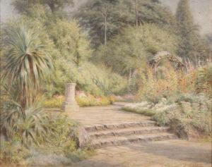 A Colourful Floral Garden With Steps Leading To A Sundial