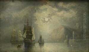 Shipping Off Whitby Harbour By Moonlight by Richard Weatherill