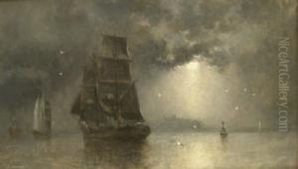 Shipping Off Whitby By Moonlight - view 1