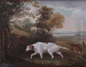 A Country Landscape With Pointers And Huntsmen