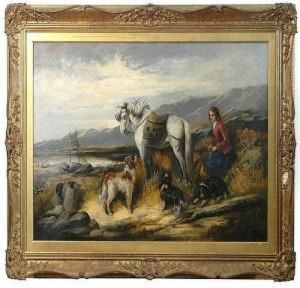Highland Lass With Pony And Dogs At