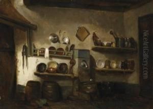 Indoor Scene Of A Palace Kitchen. Signed Lower Left: C.m. Webb