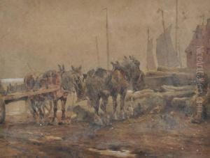 Horsedrawn Cart And Figure On A Beach by Edward Walter Webb