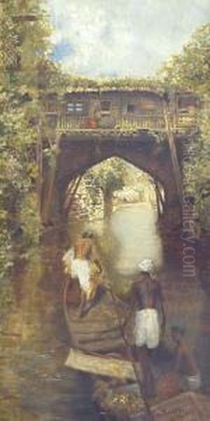An Indian River With A Wooden Inhabited Bridge - view 1
