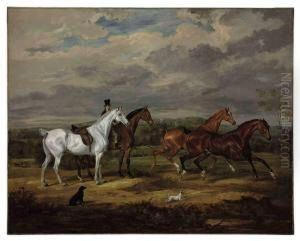Favorite Hunters Of Richard William Penn, 1st Earl Howe , With Gopsall Hall, Leicestershire In The Background by William Webb