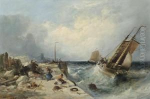 Shipping In A Heavy Swell Off The Harbour Mouth At Peel, Isle Of Man by William Edward Webb