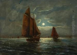Boats In The Moonlight by Wesley Elbridge Webber