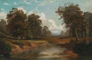 Wooded Landscape With A Stream by August Weber