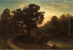 A Traveller In A Wooded Landscape by August Weber