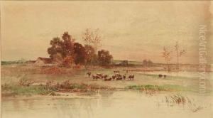 Pastoral Landscape With Cows by Carl Weber