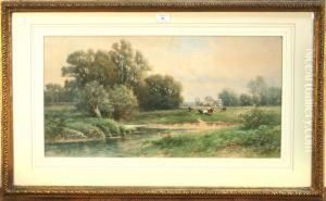 Landscapewith Cattle On The Bank Of A River by Carl Weber