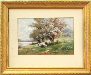 Autumn Landscape And Spring Landscape With Cows by Carl Weber