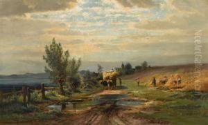 Rural Landscape With Hay Wagon